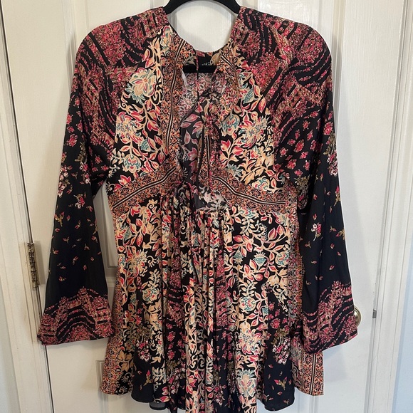 Free People Black and Pink Floral Blouse - Picture 3 of 4